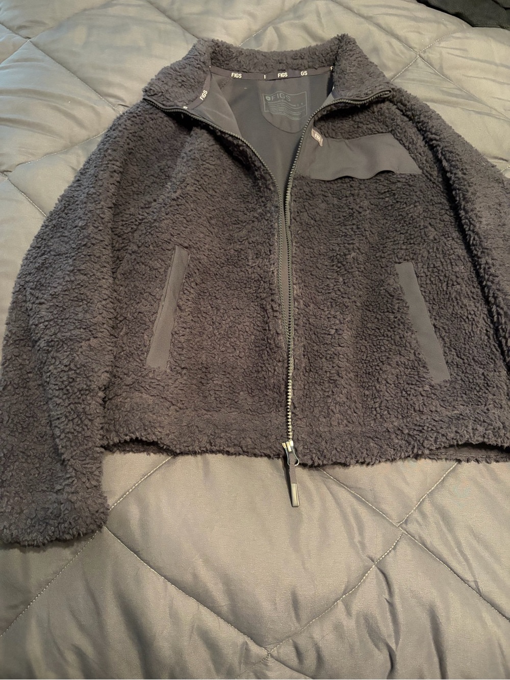 Figs Black Sherpa Zip Jacket